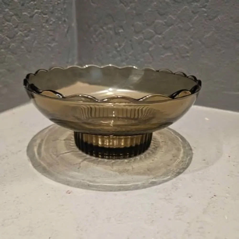 Smoked Glass Eo Brody M2000 Scalloped Edge Glass Ribbed Console Bowl